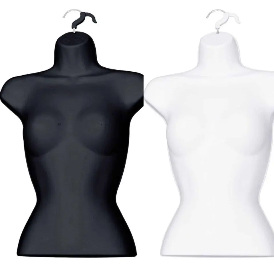 2 PCs Bundle: Female Half Body Plastic Display Mannequin (White/Black)