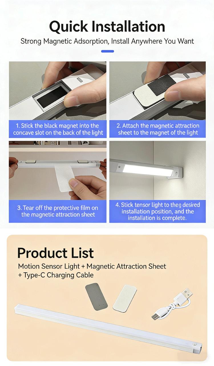 6-Pack Smart Night Light Wireless Magnetic Rechargeable Stick-On Under Cabinet Lights, 11.8in Motion-Activated Instant On, Dimmable White Color Temp, Ideal for Kitchen, Stairs