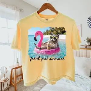 Feral Girl Summer Raccoon Crop Top: Beach Vibes Comfort Colors® Tee
