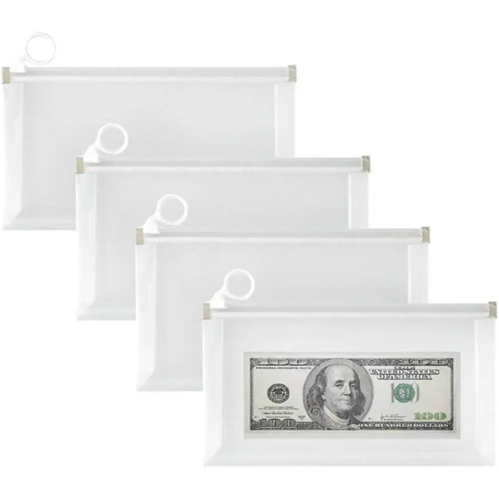 4pcs 4x8 inch Clear Plastic Zipper Cash Envelope Case Receipt Coupon Stickers Stamps Index Card Holder Organizer