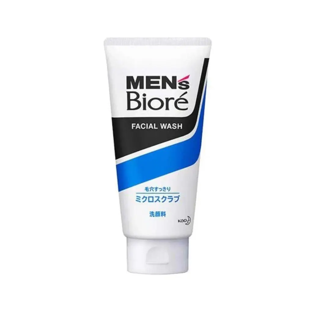 Biore Men's Face Wash with Sorbitol, Japanese Micro Scrub Facial Cleanser for Oily Skin, Deep Cleansing and Dirt Removal with a Cool Finish - 130ml