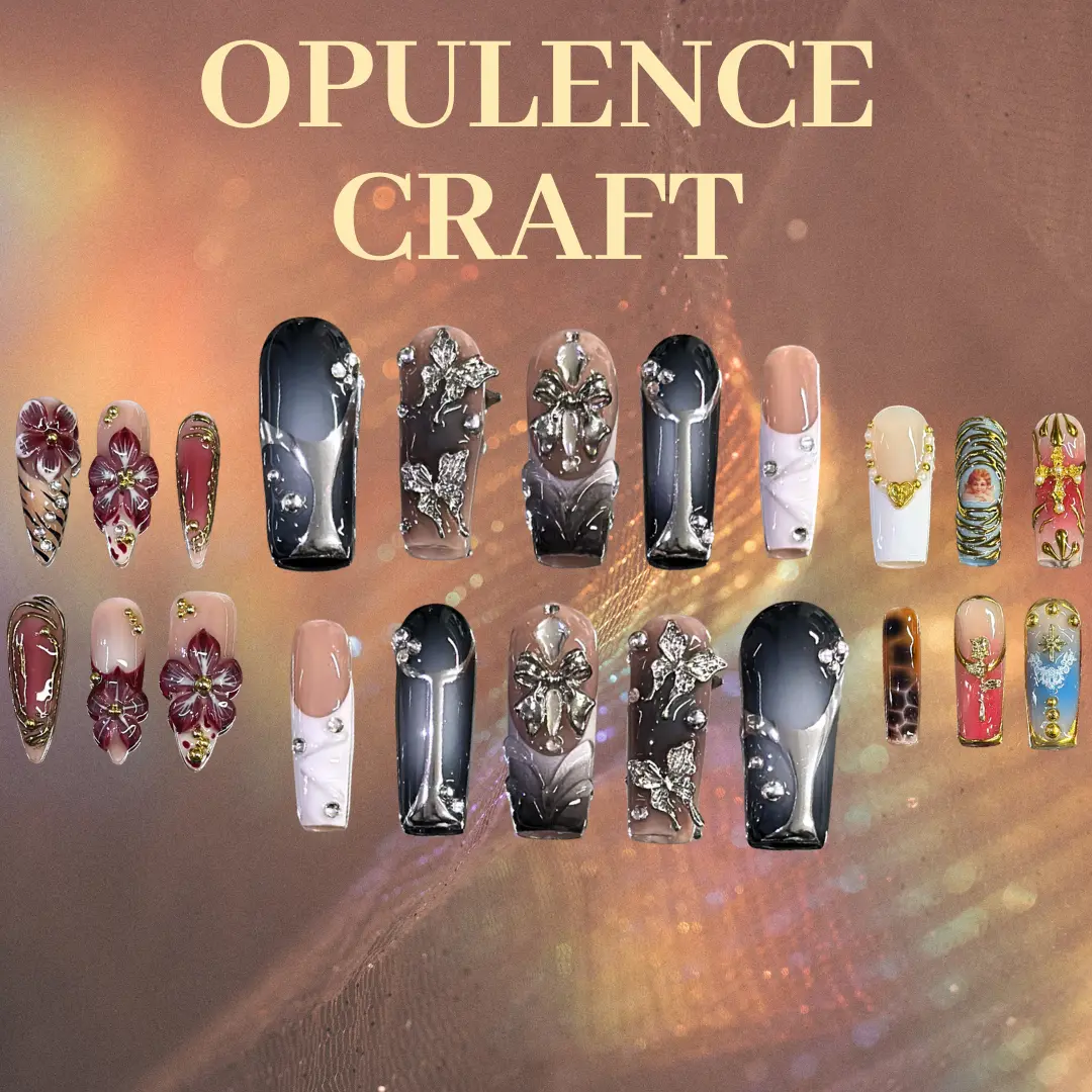 NailVesta OPULENCE CRAFT COLLECTION – 100% Handcrafted 3D Press-On Nails | Reusable, Long-Lasting, Salon-Quality Artificial Nails