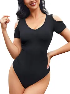 Women's Shapewear Bodysuit, Soft Cotton Knit Fabric, Deep V Neck, off Shoulder, Slim Fit, Curve Hugging Compression, All Seasons Wear, Casual & Party christmas push up bra