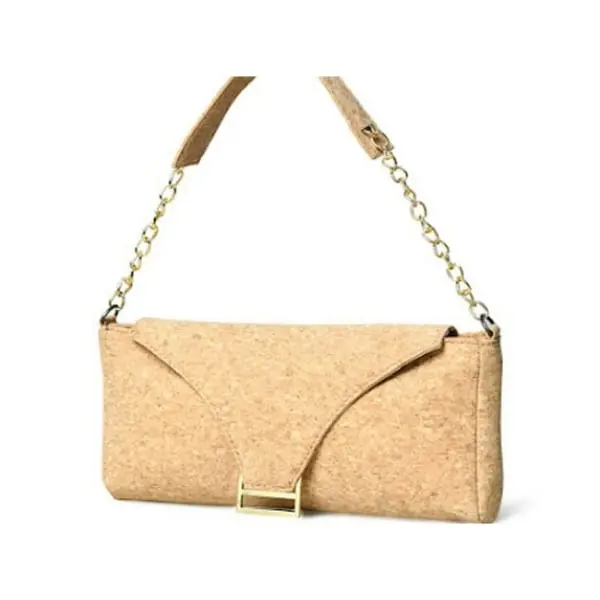Sharo CK-100 Compact Natural Cork Ladies Handbag - Beige, Carry-All, Chain-Detail, Contemporary, Light-Colored Women's Handbag, Beige Women's Handbags, Carry-All Women's Handbags