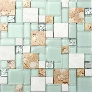 Glossy Glass Stone Tile Beach Style Lake Green Mosaic Tiles Sticker Kitchen Backsplash Bathroom Wall Decor