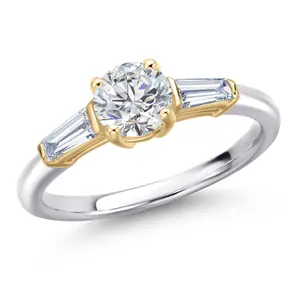 Gem Stone King 1.05 Cttw IGI Certified Lab Grown Diamond in 925 Silver and 10K Yellow Gold Engagement Ring For Women | Round Center Diamond 0.75 Ct | D-E Color | VS1 Clarity