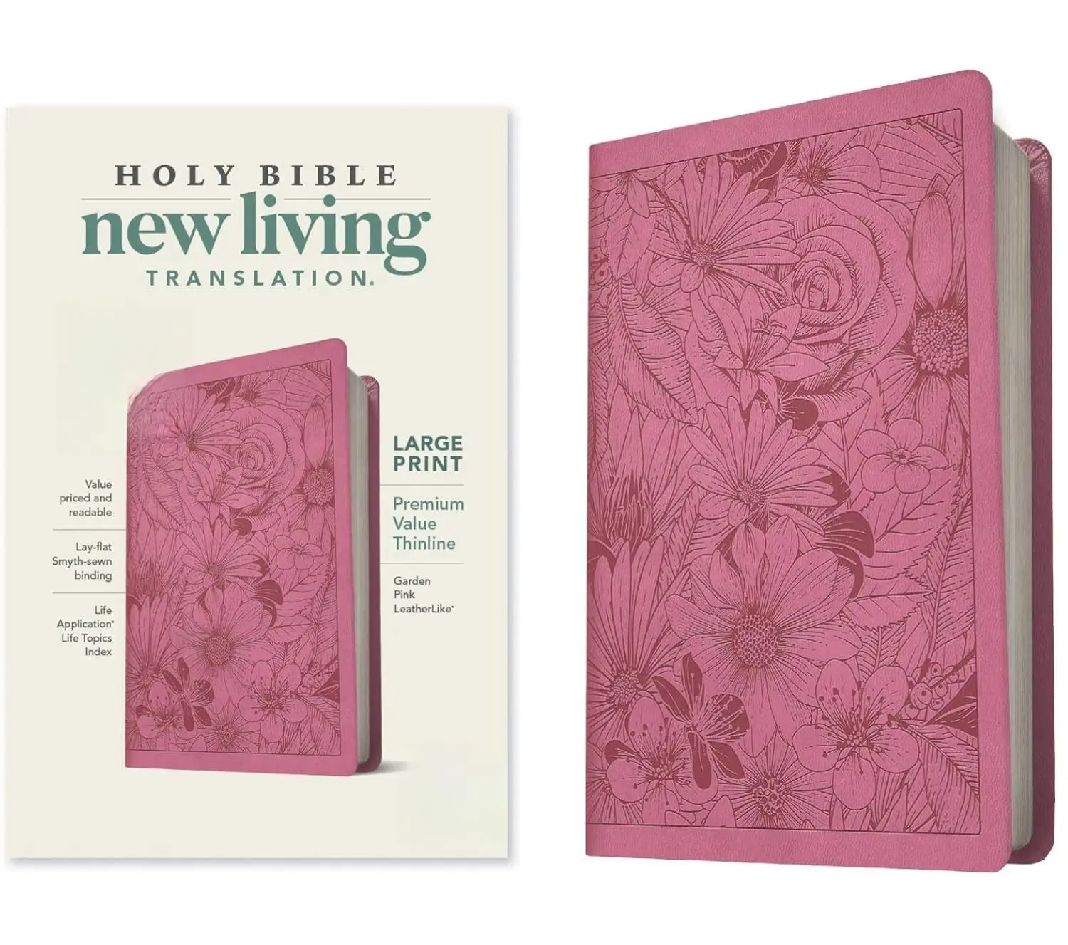 NLT Large Print Premium Value Thinline Bible, Filament-Enabled Edition (LeatherLike, Garden Pink)