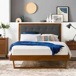 Modway Willow Queen Wood Platform Bed With Angular Frame in Walnut Charcoal