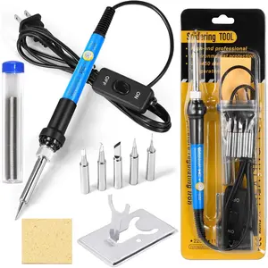 9-in-1 Soldering Kits, [Upgraded] 60W Adjustable Temperature Welding Tool with ON-Off Switch, 5pcs Soldering Iron Tips, Solder Wire, Y Type Soldering Iron Stand (Light Blue)