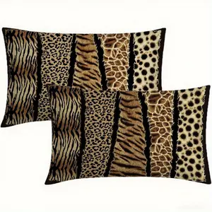 2pcs, Leopard Print Themed Lumbar Pillow Covers, Bohemia Abstract Leopard Print Pattern Design, Home Spring Décor Products, Suitable Living Room, Bedroom, Sofa and Bed Decoration, 2D Flat, Single Sided Printing, No Pillow Core