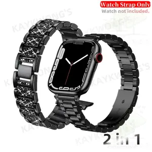 KAYKWONG'S 2-In-1 Set include 1 Diamond Metal Band & 1 Classic Strap Compatible with  iWatch 49mm 46mm 45mm 44mm 42mm 41mm 40mm 38mm Iwatch Series 11/10/9/8/7/6/5/4/3/2/1/se