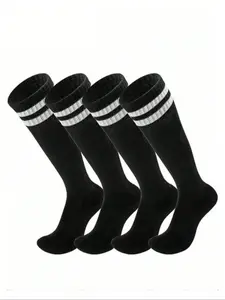 4 Pairs Kids Professional Soccer Socks, Long Calf Sports Socks for Boys, Breathable Sweat-Wicking, Knee-High Socks for Spring Summer Fall