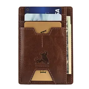 BULL GUARD Mens RFID Blocking Leather Slim Card Case Wallet with Easy Access ID windows, Cash & Card Slots, Crafted with Premium Top Grain Leather