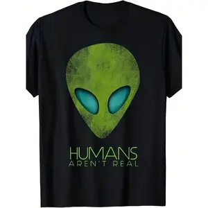Alien Funny Human Not Real UFO Gift T-shirt Made In USA