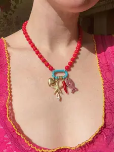 Beach Vacation Beaded Necklace, Dopamine Color Block Design, Starfish/fish/heart Pendants, Summer Beach Essential, Trendy Jewelry