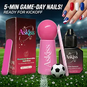 ASKISS Brush-on Nail Glue & Remover Set - No UV Led Ultra Strong Hold & Easy Removal | Waterproof Press-on Glue with Gentle Debonder Kit for Press On Nails Grils, Gel X Nails, Acrylics Nails, Fake Feet Toe | Salon Quality Supplies Beginner DIY (10ml+20ml)