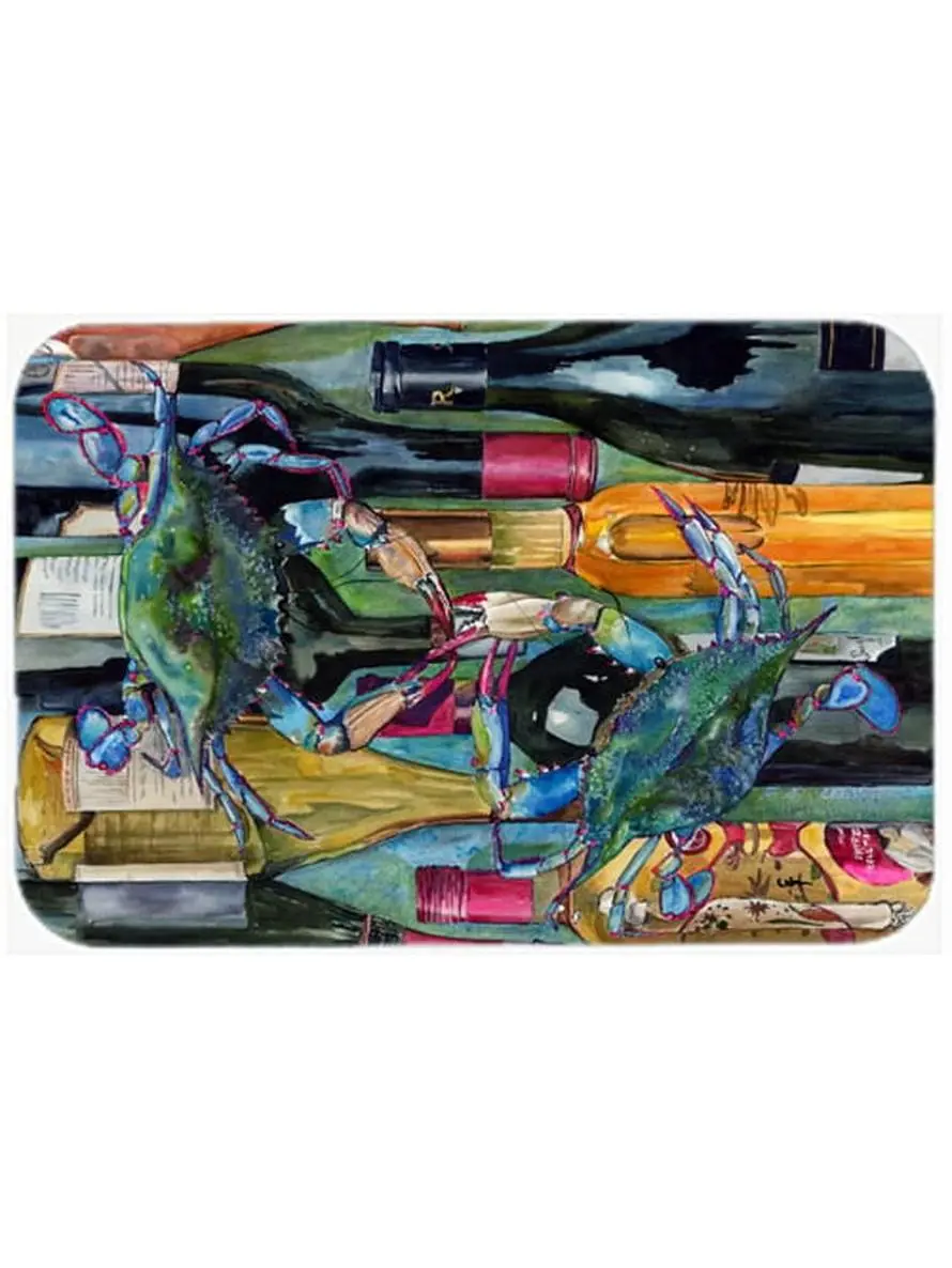 Carolines Treasures 8917LCB Large Blue Crabby Wine Bottles Glass Chopping Board, 15x12 In.