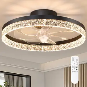 Ceiling Fan with Light and Remote, Low Profile Flush Mount  Fandelier, Modern 6 Speeds Quiet Reversible, 2800-6500K Dimmable LED, Timer Fan Light for Bedroom Living Room Kitchen