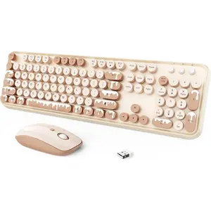 Keyboard and  Combo, 2.4 GHz  Full-Sized Typewriter Keyboard with Round Keycaps for Windows, , Desktop, PC, Laptop (Ice Cream)