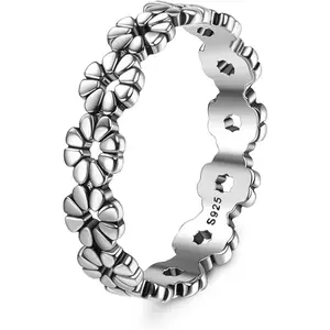 Fansilver Ring Retro Daisy Rings for Women Daisy Flower Hawaiian Ring High Polish Flower Rings Comfort Fit Flower Stacking Band Ring Dreamland Jewellery Size 5-11