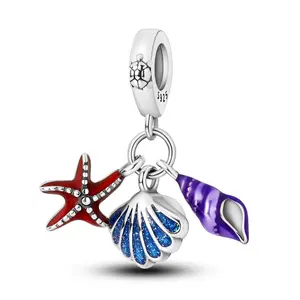 MULA 925 Silver Plated Ocean Theme Summer Charm | Starfish, Shell and Pearl Beads | Enamel and Zircon Beach Jewelry | Fits Pandora Bracelets and Necklaces | Perfect Gift for Women and Girls