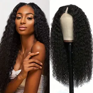 Gabrielle V Part Wig Human Hair Deep Wave 26 28 30 Inch 180% Density Brazilian Curly Remy Hair Wigs for Black Women Natural Color No Leave Out Glueless Wig