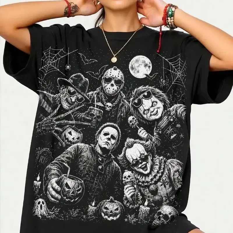 Vintage Halftone Halloween Shirt, Dark Horror Shirt, Distressed Retro Horror Graphic Shirt