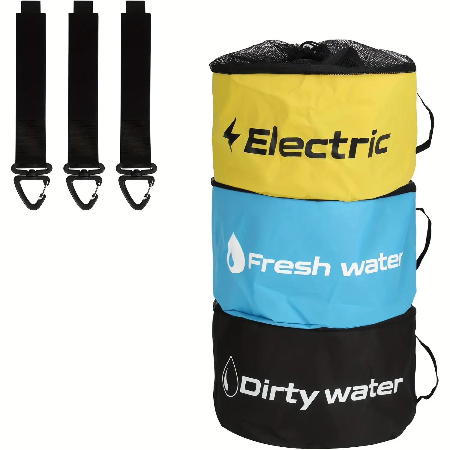 Capital Letters Black + Blue + Yellow 3-Pack Synthetic Polyester RV Hose Organisers - Foldable Multi-Tube Storage Bags for Fresh Water Hoses, Electrical Wires, Large-Capacity Home Organizing Solution