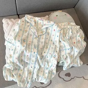 Korean Pajama for Women Summer Loungewear Sleepwear Sets Girls Sweet Plaid Lapel Pyjama Kawaii Ruffle Pijama Japanese Home Suit