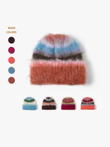 Women's Knit Beanie Hat, Colorful Dopamine Fleece Design, Warm Windproof Face-Saving, Wool Blend Material, Casual Fall & Winter Fashion, Knitted Winter Hat