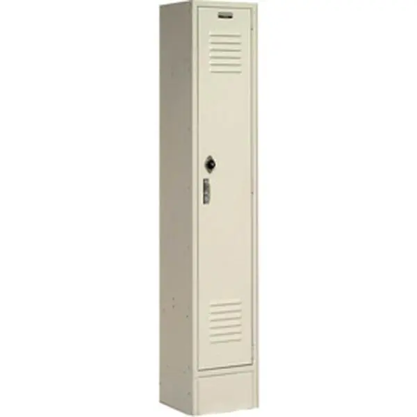 Global Industrial 652062TN Sturdy Steel Single-Tier Paramount Locker, 12x15x60 in, 1 Door, 3-Point Positive Locking System, Assembly Required, Tan