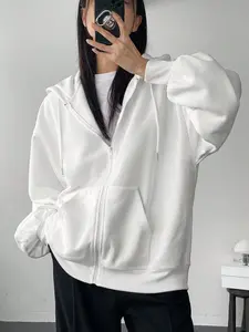 Women's Solid Pocket Zip Up Hooded Jacket, Basic Casual Long Sleeve Zip Front Outerwear for Spring & Fall, Ladies Sleepwear for Indoor Wear, Drop Shoulder Sweatshirt