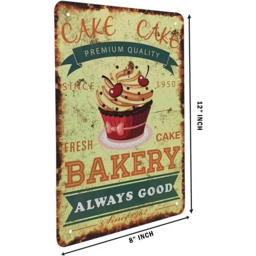 Bakery Shop Sign Tasty Cake Letters Premium Quality Fresh Good Decorative Wall Sign Vintage Metal Signs For Men Women Wall Art Decor For Home Bars Clubs Cafes 8X12 Inch Christmas gift