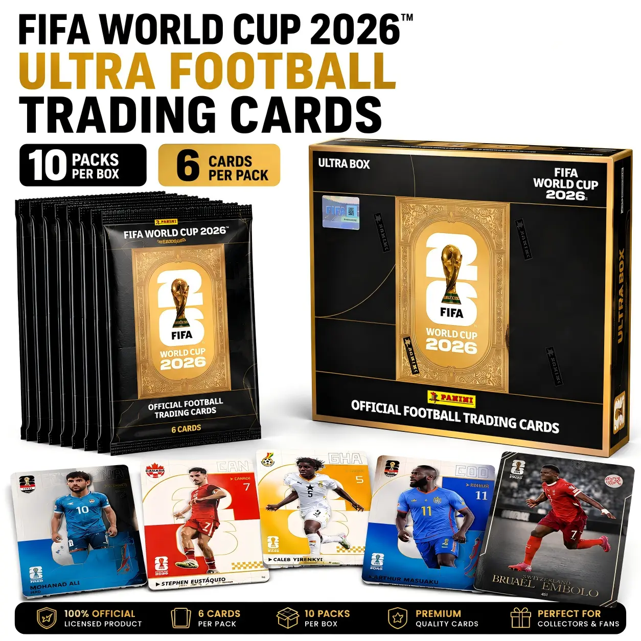FIFA 2026 World Cup Official Sealed Unsearched Trading Card Ultra Box - Premium Black Gold Edition - Multiple Packs Included (Sports Collectible Trading Card Box)