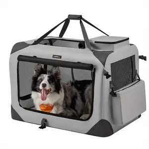 Dog Crate, Collapsible Pet Carrier, XL, Portable Soft Dog Crate, Oxford Fabric, Mesh, Metal Frame, with Handle, Storage Pockets, 32 x 23 x 23 Inches