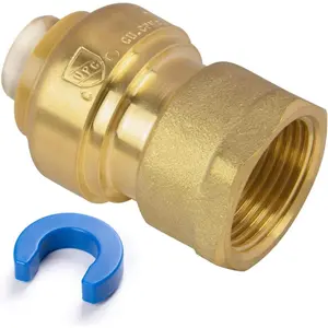 3/4" PTC to 3/4" NPT Female Adapter Push-Fit, Push to Connect Brass Plumbing Fitting for Copper, CPVC, PEX Pipes, With Upgraded Stiffener, Disconnect Clip Included, NSF & UPC Certified