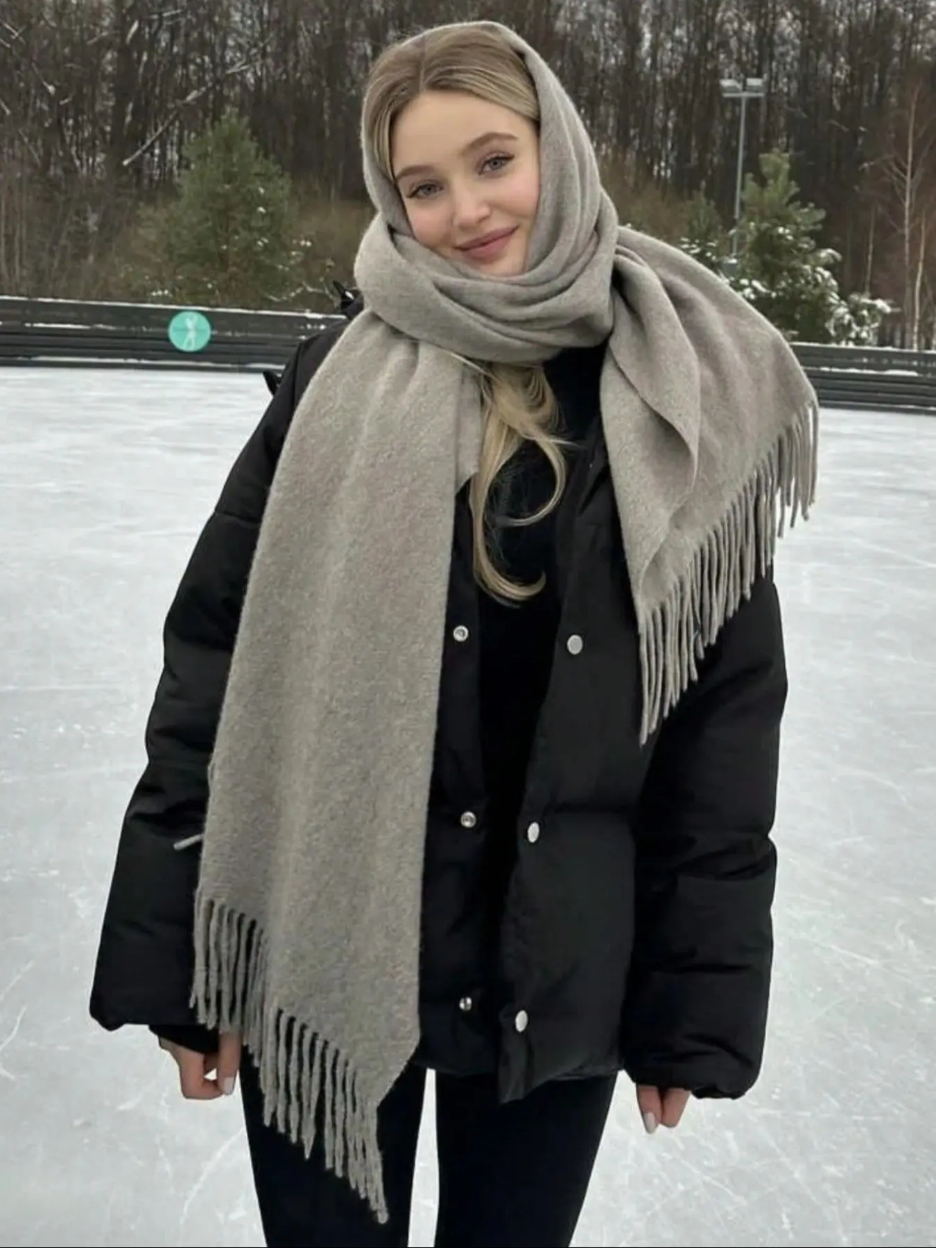 1pc Women Simple Solid Color Regular Style Faux Cashmere Scarf, Suitable For Transitional Season, Daily Wear, Windproof And Warm Winter Fall Winter scarf, Tassel Decor Scarf