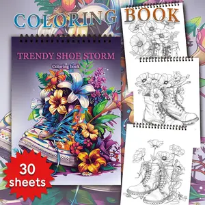 Flower & Shoes Pattern Coloring Book, 30 Sheets 100gsm Thick Paper Coloring Book, DIY Painting Supplies for Stress Relief, Holiday Gift