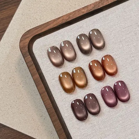 GAOY Brown Cat Eye Gel Nail Polish Set, 6 Colors, Spark Amber | Brown Burgundy Colors, Magnetic Glitter Glassy Holographic Gel Nail Polish Set, UV/LED Cure Required, DIY Manicure at Home