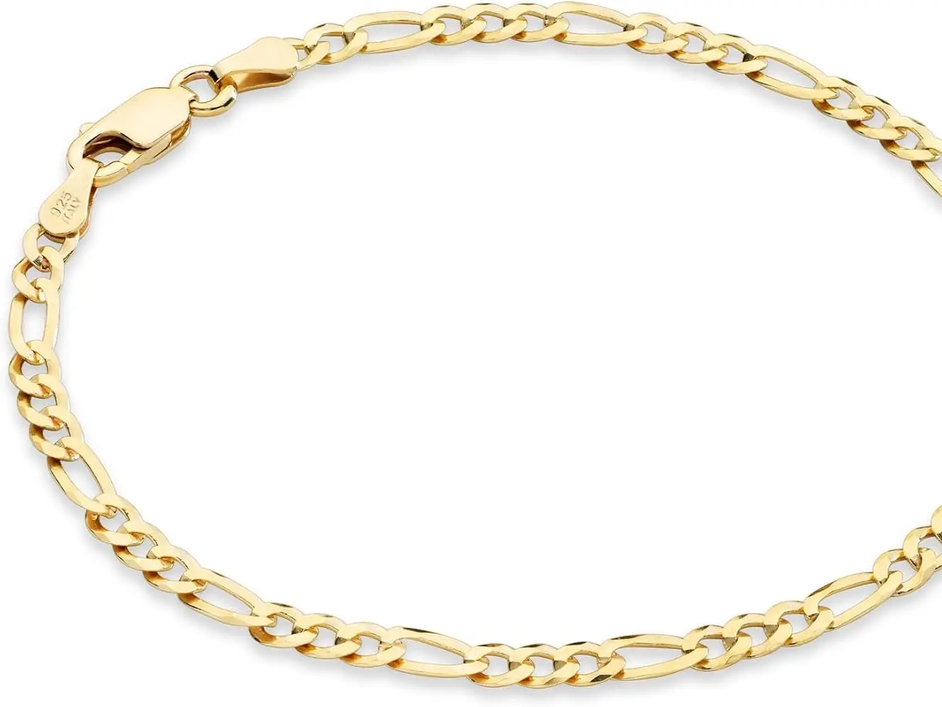 Miabella Italian 925 Sterling Silver 3mm Figaro Bracelet for Women Unisex Figaro Chain Bracelet, Gold Silver Classic Link Bracelet Lobster Clasp Daily Stackable Wrist Jewelry for Men Women