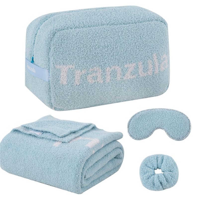 3-Piece Luxury Travel Set, Throw Blanket With Convenient Carry Handle & Silky Satin Eye Mask, Stylish HeadbandHypoallergenic Polyester, Perfect For On-The-Go Comfort & Home Use (50"×60")