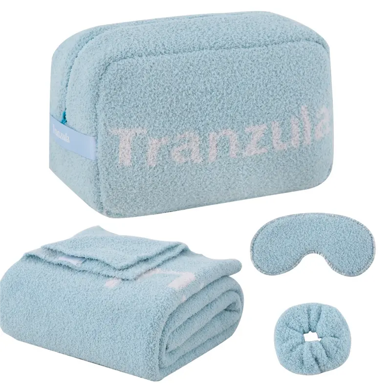 3-Piece Luxury Travel Set, Throw Blanket With Convenient Carry Handle & Silky Satin Eye Mask, Stylish HeadbandHypoallergenic Polyester, Perfect For On-The-Go Comfort & Home Use (50"×60")