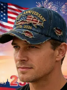 USA 250th Anniversary Distressed Casual Cap,Patriotic Theme 1776-2026 Commemorative Baseball Cap,Traditional American Tribute Hat Gift Honoring Patriots & Veterans Blue