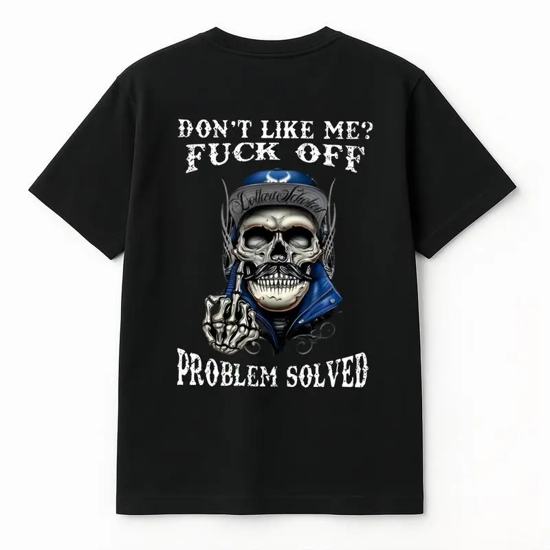 Casual Fashion T-Shirt for Women with Skeleton Skull Graphic and "Fuck Off Problem Solved" Streetwear Typography, Tshirt, Fashion Apparel, Round Neck, Skull Art And Text Graphic Women's T-Shirts, Skeleton Women's T-Shirts