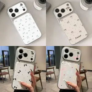 Polka Dot Bow Case for iPhone 17 Pro Max 17 Air 16 15 14 13 12 11 Pro Max Plus.Premium Sheepskin Leather Texture with Big Window Protection.Shockproof Soft Protective Cover.Viral 2026 TikTok US Aesthetic Design.High Quality Leather Phone Shell.