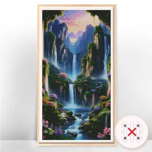 Waterfall Pattern Cross Stitch Kits Without Frame,With Tools 11CT Cross Stitch Printed Canvas Mountain Needlework Craft