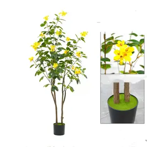 Artificial jasmine Flower Tree, Blooming Flowers with Flower Pot, Faux Floor Plants with Yellow Flowers and Green Leaves for Garden Home Wedding Party