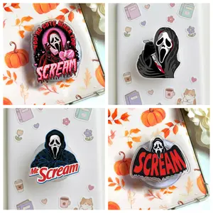 Pink Spooky Ghost Phone Grip - You're Cute When You Scream Aesthetic Phone Holder - Pastel Goth Horror Fan Accessory - Cute Slasher Gift for Her