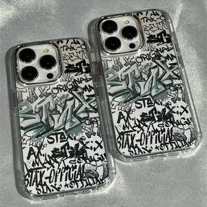 Phone case for Apple iPhone 17 16 15 14 13 12 Plus Pro Max series, luxurious transparent electroplated lens protection case, soft phone case with photo frame, letter graffiti pattern electroplated lens