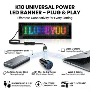 Ultra Thin Flexible LED Matrix Panel, App Controlled DIY LED Sign, Customizable Text & GIF Display, USB Powered, Bendable & Peel Stick, for Gaming Room Decor, Car Window, Party, Christmas, Compatible with Power Bank & Laptop